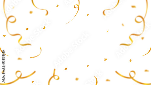 Golden Confetti Streamers Festive Celebration Background, Minimal Gold Party Confetti On White Background, Falling Golden Streamers And Confetti Celebration Frame, Gold Confetti Party Decoration On Wh