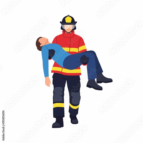 Firefighter carrying unconscious person to safety.