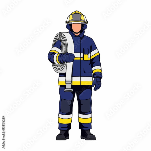 Firefighter in Full Protective Gear Holding Hose.