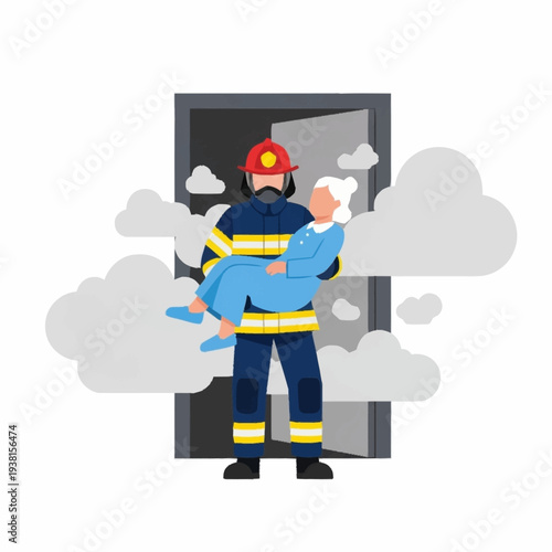 Firefighter Rescues Elderly Woman from Burning Building.