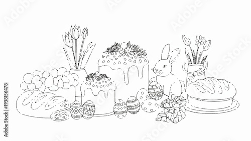 Hand drawn illustration of assorted fruits and desserts on white background detailed sketch of sweet treats and healthy snacks