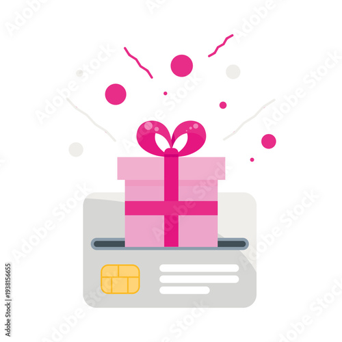 Gift certificate Icon on gift Card for Online Shopping and Special Offer, Vector Flat Illustration of Payment Concept, Reward Program, Cashback, E-commerce Promotion and Digital Transaction.