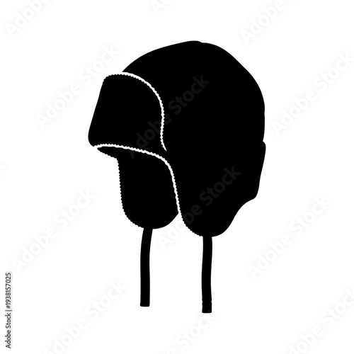 Black silhouette of a winter hat with ear flaps isolated on white.