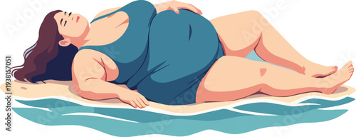donna sdraiata in spiaggia sulla sabbia a prendere il sole vettoriale	
