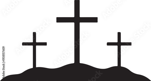 Set of 3 black cross icons on hill vector