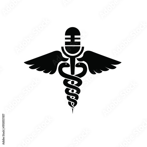 Microphone Caduceus Symbol for Medical Podcast, Healthcare Communication, or Health Broadcast Logo Design