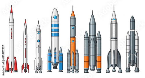 Collection of diverse rockets and spacecraft designs.