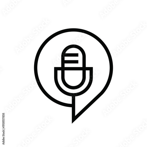 Microphone and Speech Bubble Line Icon for Podcast and Audio Communication