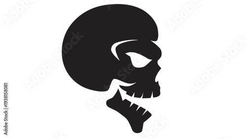 Skull silhouette with mohawk and grinning teeth, representing danger or a rebellious spirit. featuring head, bone, anatomy with symbol and death