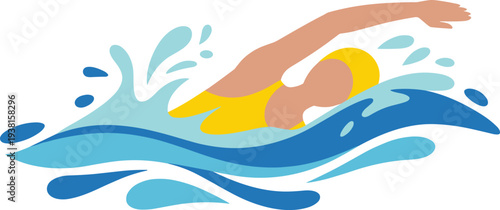 Freestyle swimming athlete vector illustration, swimmer in water splash, aquatic sport training, professional competition swimming concept