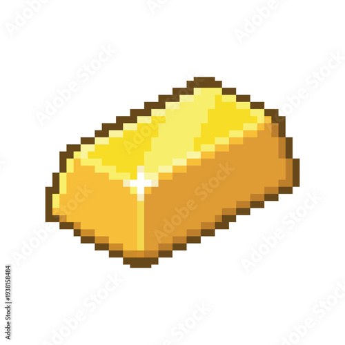 Shiny golden ingot in 8 bit retro pixel style