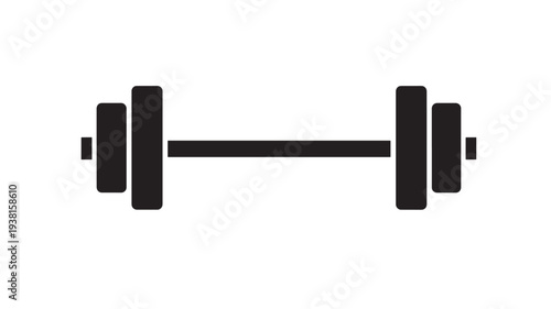 Dumbbell black simple icon with rounded ends and weights on both sides for fitness and strength training.