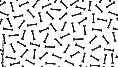 Bones silhouette pattern with black shapes on a white background creating a playful and repeating design suitable for various applications.