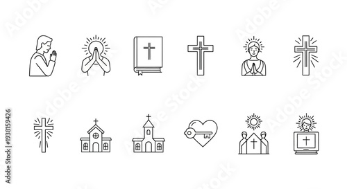 Christianity religious symbols and icons set