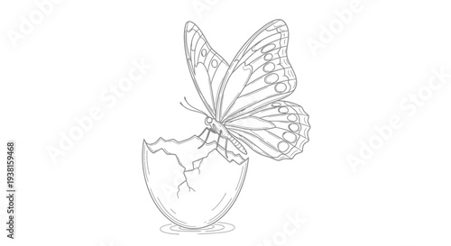 Butterfly emerging from cracked eggshell transformation