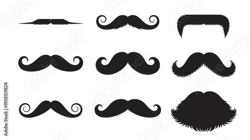 Mustaches black silhouette set with a variety of classic styles for men's facial hair and vintage themes