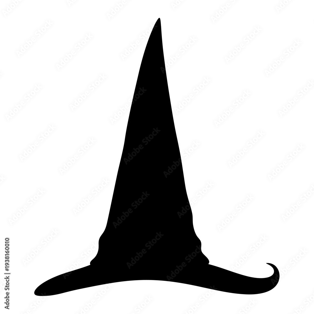 Fototapeta premium Classic black witch hat silhouette isolated on white background for Halloween.