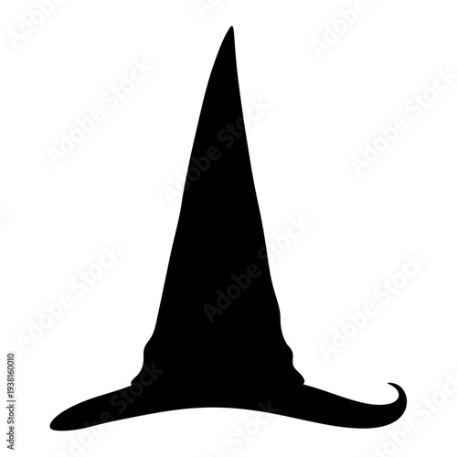 Classic black witch hat silhouette isolated on white background for Halloween.