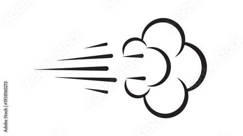 Dust cloud icon with speed lines conveying motion and velocity, representing a sudden burst or explosion of particulate matter.
