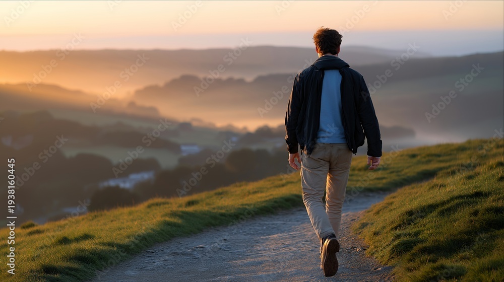 custom made wallpaper toronto digitalApril morning sunrise walk concept with person enjoying longer daylight hours on a misty countryside path, perfect for April seasonal change, spring morning lifestyle, longer days celebration,