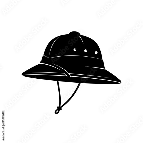 Classic safari hat silhouette isolated on white background, simple design.