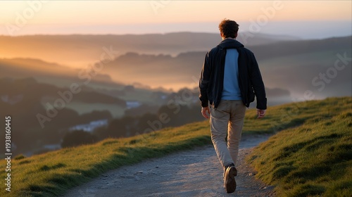 Wallpaper Mural April morning sunrise walk concept with person enjoying longer daylight hours on a misty countryside path, perfect for April seasonal change, spring morning lifestyle, longer days celebration, Torontodigital.ca