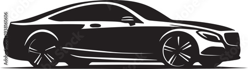 A sleek black and white silhouette depicts a modern sports car in profile emphasizing its aerodynamic design and powerful stance high quality professional detailed elegant stylish