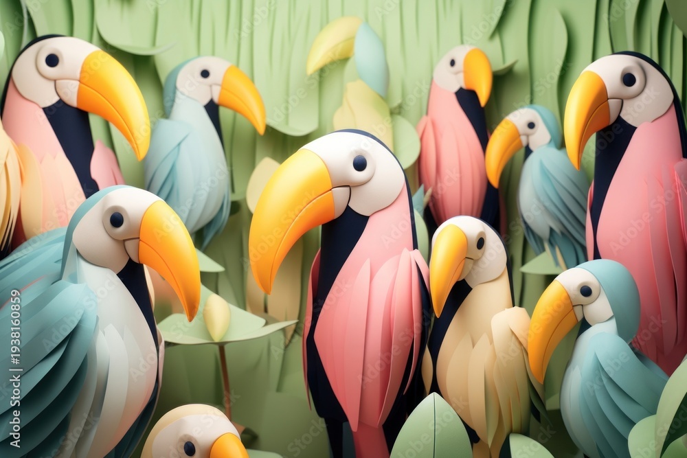 Fototapeta premium Pastel 3d toucan animal bird beak.