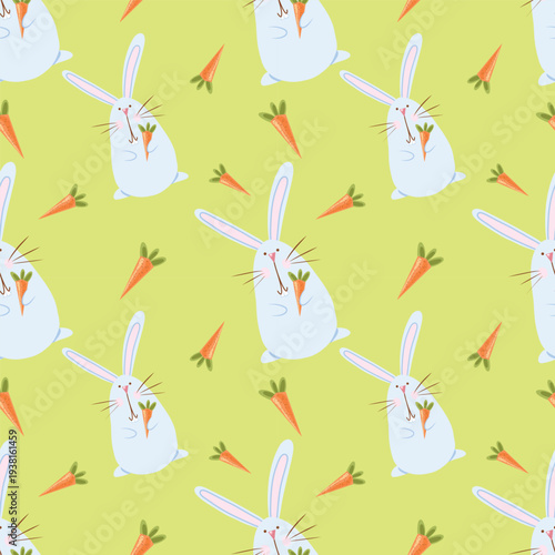 Seamless pattern with cute bunny and carrot