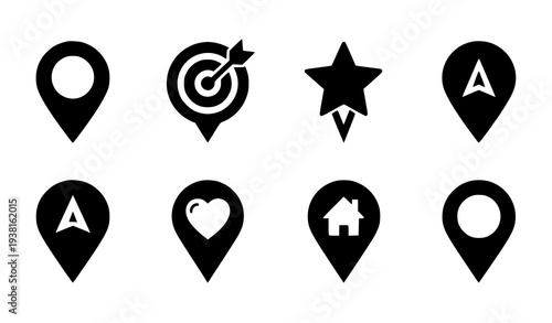 Bold map marker and location pin icons vector set