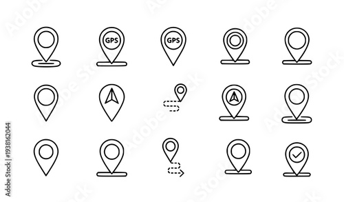 Minimal location pin icon set navigation map marker vector