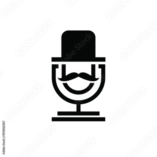 Vintage Gentleman Microphone Logo Icon with Hat and Mustache