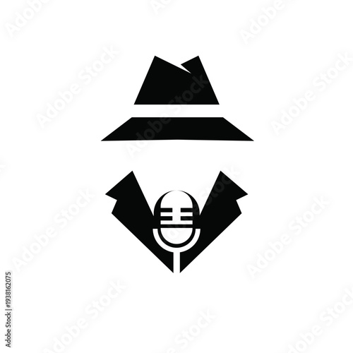 Spy Podcast Logo: Fedora Hat, Trench Coat, and Microphone Icon