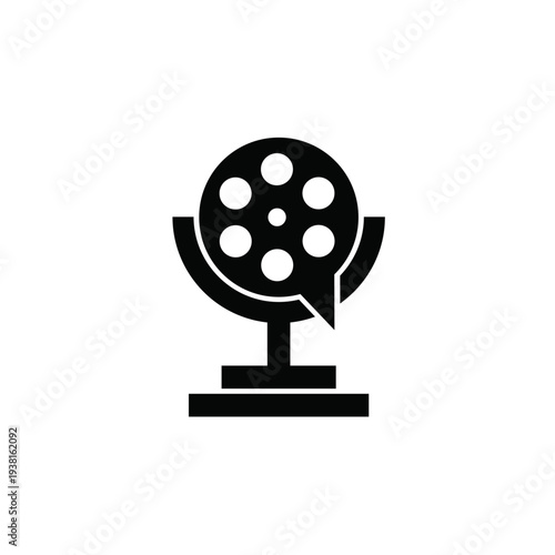 Film Reel with Speech Bubble and Stand Icon for Movie Review or Cinema Award