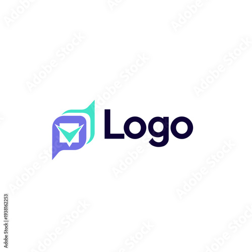 Modern vector logo, messages with a check-mark, communication.
