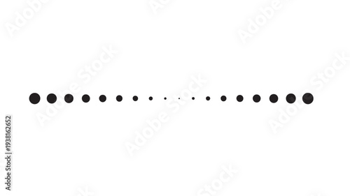 Dots black varying sizes in a descending sequence across a horizontal line against a white background.