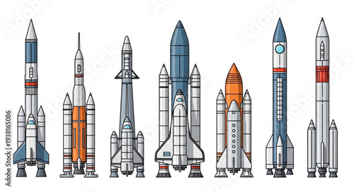 Collection of diverse rockets and spacecraft designs.