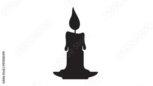 Candle silhouette with a flickering flame and wax drips, iconic and simple symbol for light, warmth, and celebration.