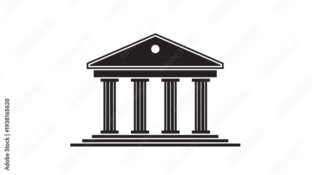 Fototapeta premium Building with pillars and triangular roof icon, symbolizing government, law, or finance. featuring columns, justice, architecture with classic and