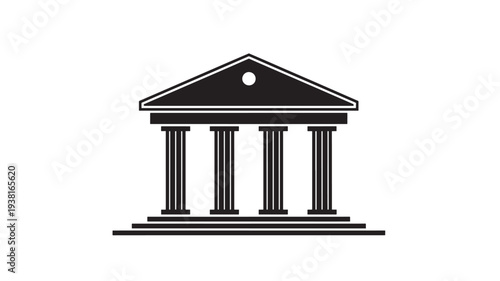 Building with pillars and triangular roof icon, symbolizing government, law, or finance. featuring columns, justice, architecture with classic and