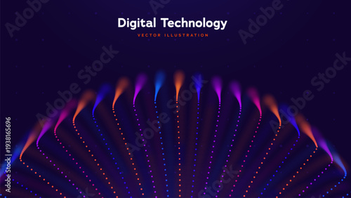 Big Data Technology Background With Neon Data Streams Digital Waves. Digital Transformation, Analytics, Modern Computing Systems. Big Data Technologies And Data Networks Concepts. Vector Illustration.
