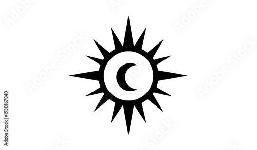 Mystic Black Sun Geometric Star Tribal Tattoo Symbol Vector Isolated on White