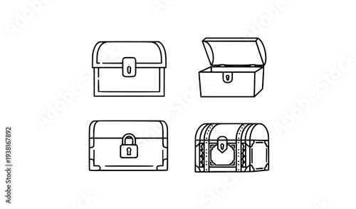 Dower Chest Outline Icon Set Thin Line Vector Web Design Isolated on White Background