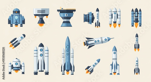 Collection of various rockets and spacecraft illustrations.
