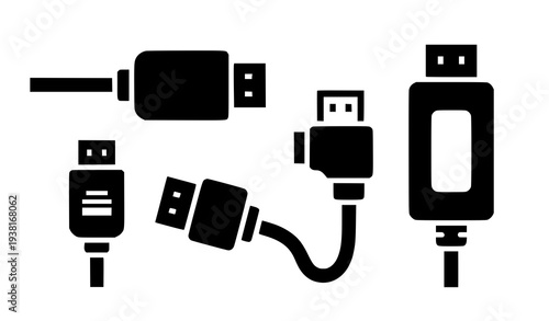 HDMI Cable Silhouette Icon Vector Minimal Tech Connection Symbol Isolated on White