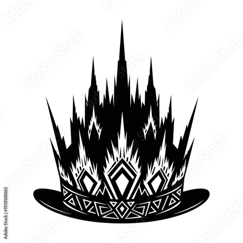 Intricate Black and White Crown Illustration on White Background.