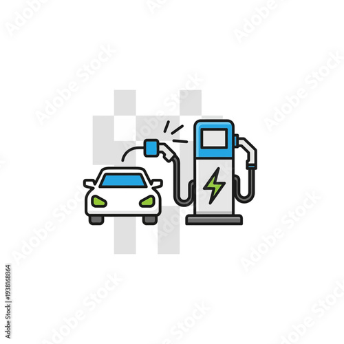 Electric Car Charging at Public Station Line Icon