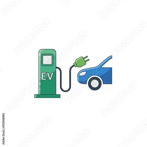 Blue Electric Vehicle Charging at Green EV Station