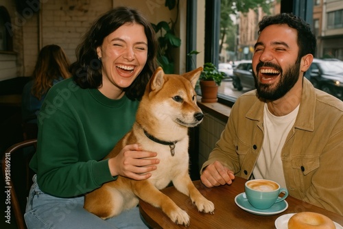 Joyful cafe moment with dog