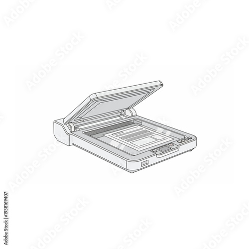 Flatbed Document Scanner Illustration with Open Lid